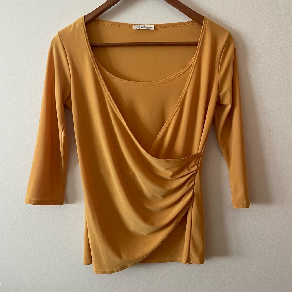 Prospect Blvd. Mustard Faux Wrap Top